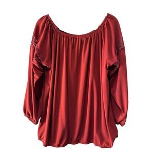 Lane Bryant Red Blouse with Lace Accents